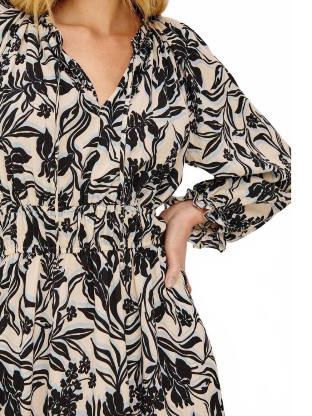 Rails Matia Blue Black White Floral V Neck Long Sleeve Boho Midi Maxi Dress M - Picture 8 of 16